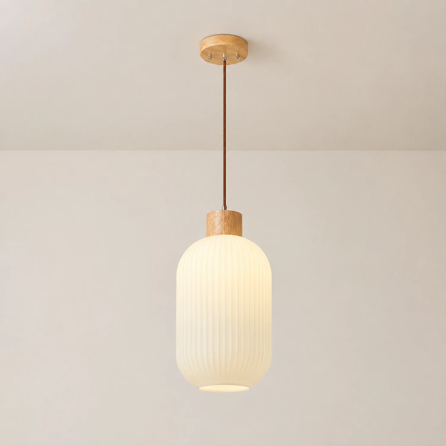 Ozawa Modern Wood/Glass Pendant Light, White - Lumpaz