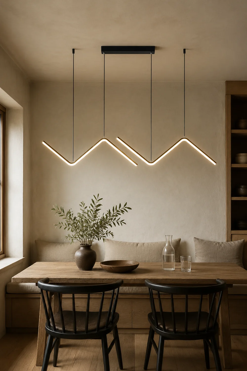 Modern Wavy Linear Pendant Light Double, Black/Gold - Lumpaz