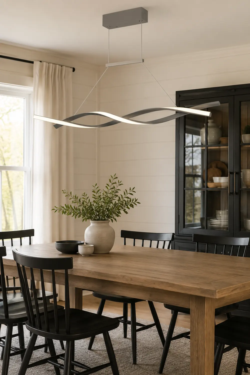 Pendant Light Linear Double Wave Modern, Metal, Black/Gray, Bedroom - Lumpaz