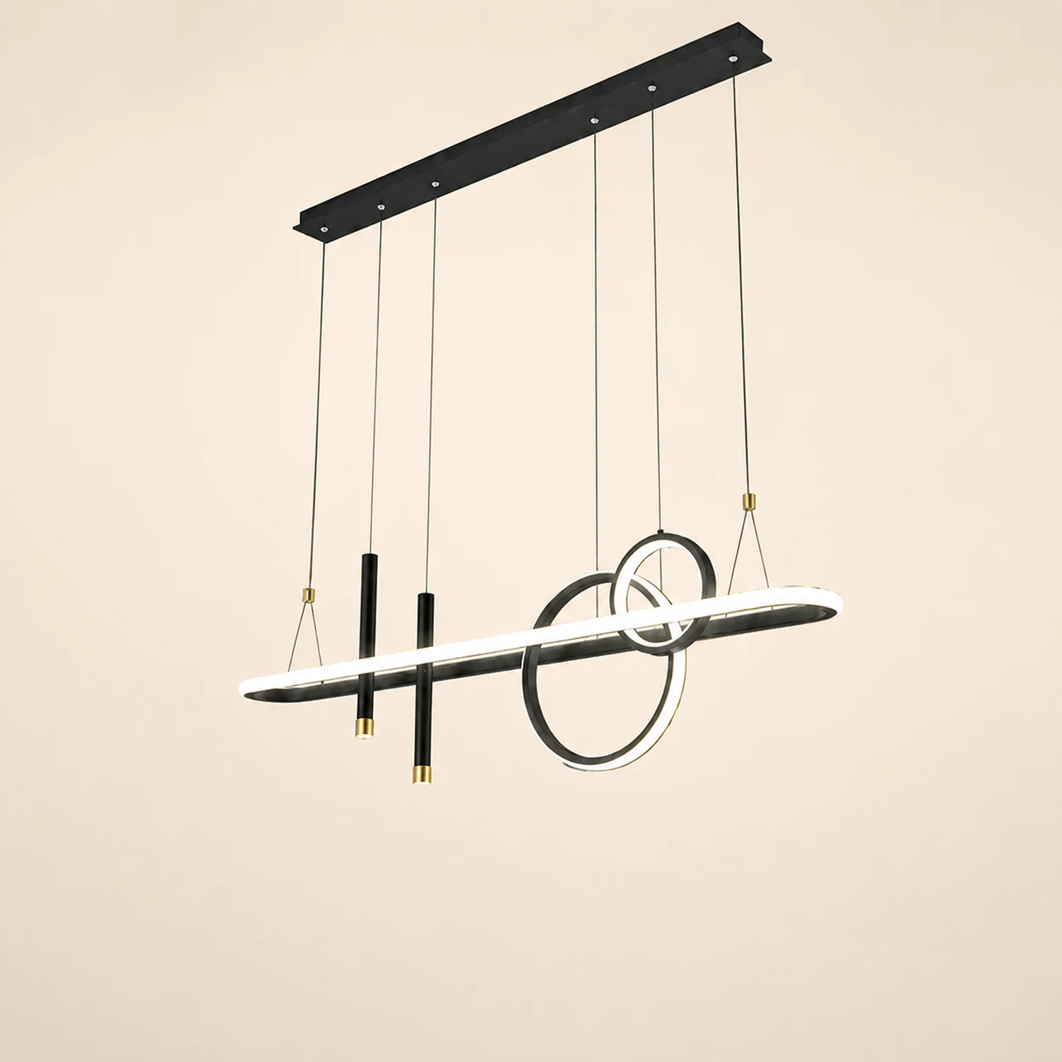 Madina Modern Ring Metal/Acrylic Pendant Light, Black/Gold - Lumpaz