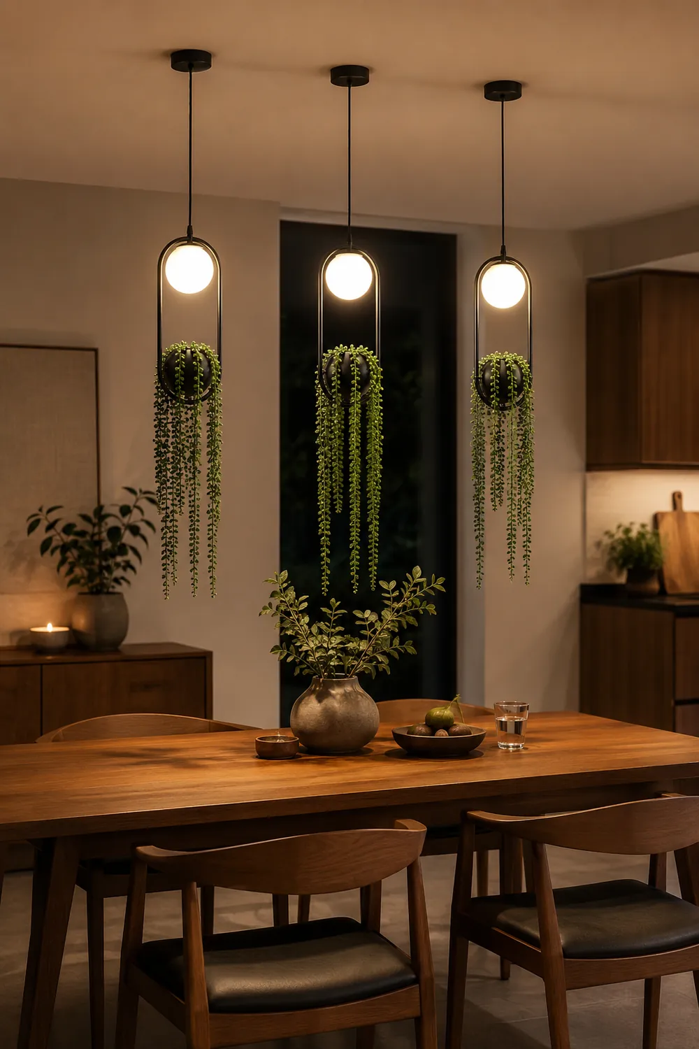 Natural Plant Pot Ball Metal Pendant Light, Black/Green - Lumpaz