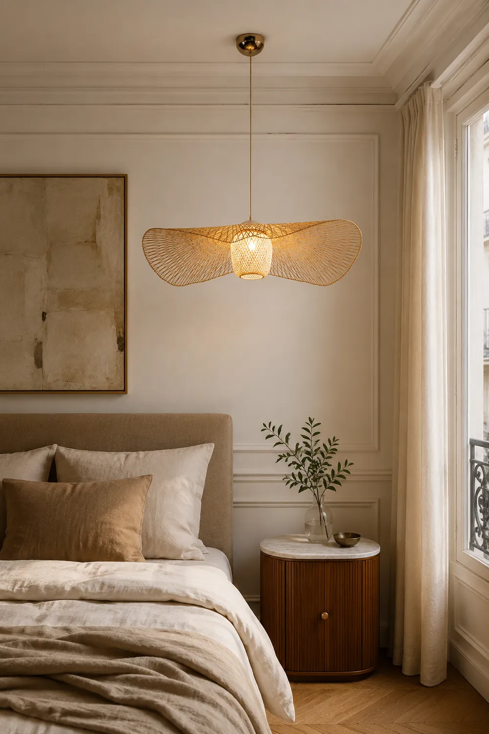 Muto Pendant Light Rattan/Metal, Gold, Kitchen Island - Lumpaz