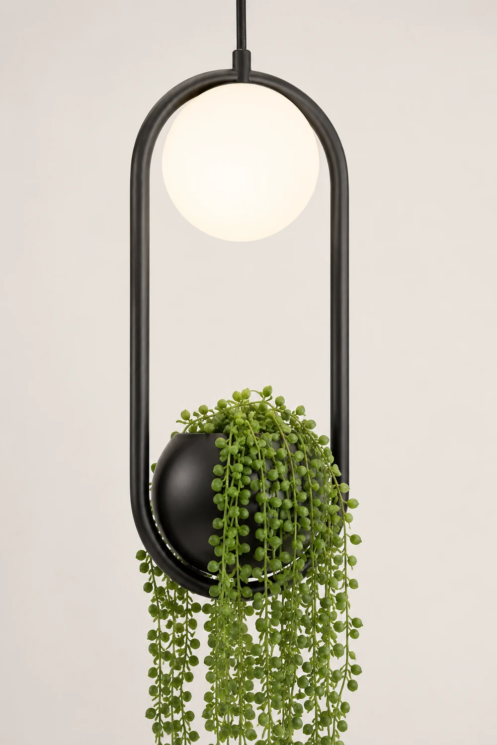 Natural Plant Pot Ball Metal Pendant Light, Black/Green - Lumpaz