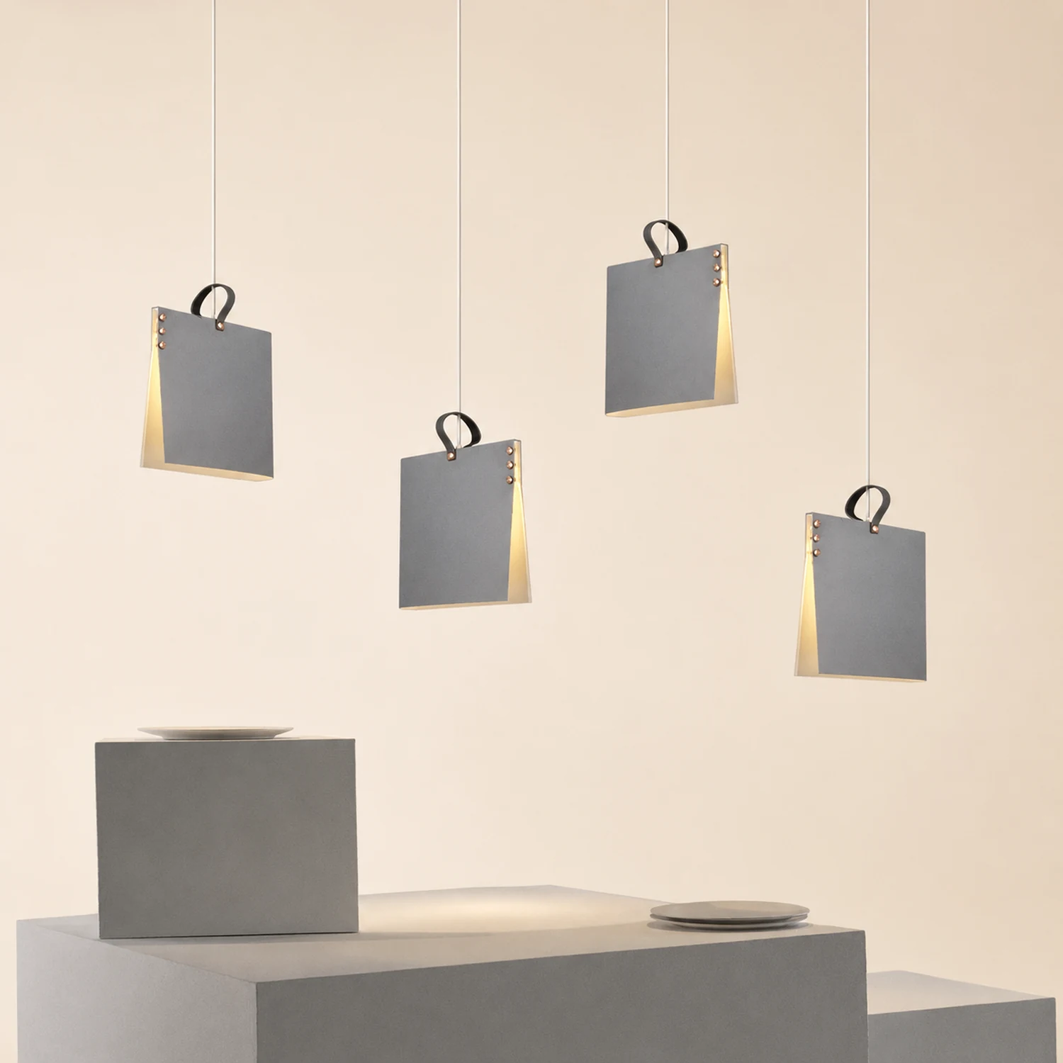 Sienna Artistic Book Shape Fabric Pendant Light, White/Gray - Lumpaz
