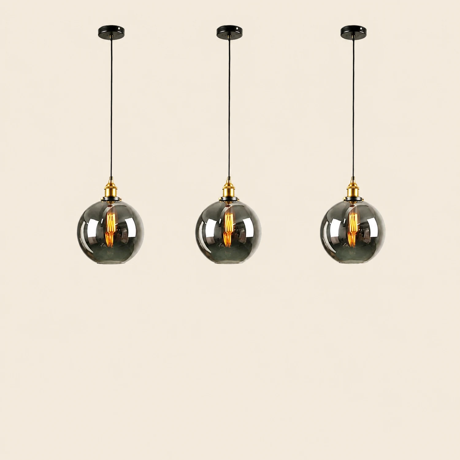 Levy Industrial Metal/Glass Pendant Light Clear/Amber/Smoke Gray Dining Room - Lumpaz