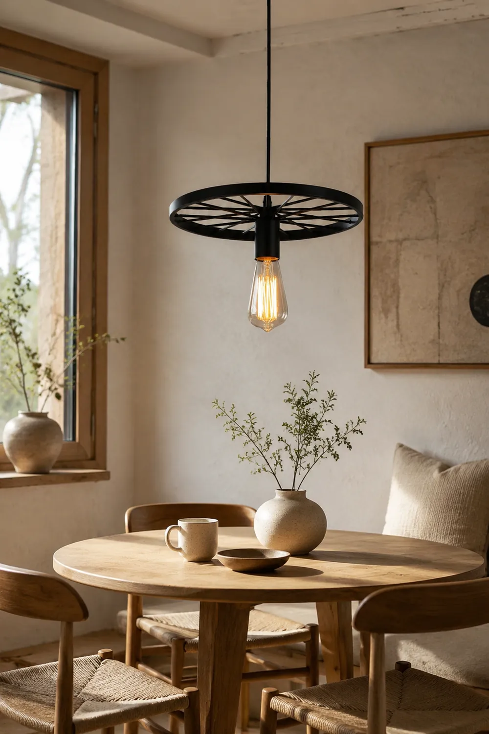 Alessio Retro Industrial Wagon Wheel Metal Pendant Light, Black/Rust - Lumpaz