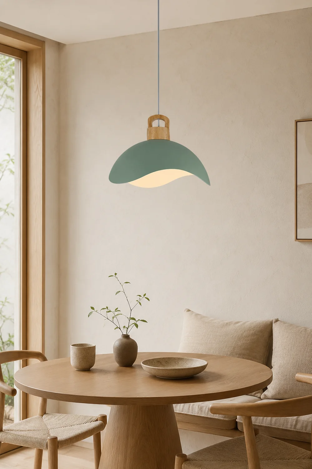 Morandi Colorful Shade Single Pendant Lights, Wood & Metal - Lumpaz