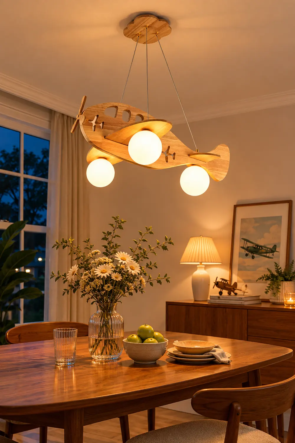 Minori Vintage Airplane Shape Pendant Light, Wood - Lumpaz