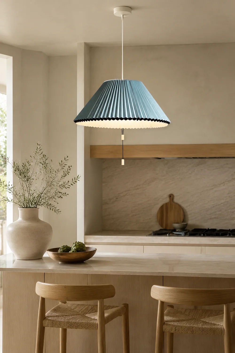Morandi Modern Verstellbare Stofffalten Pendelleuchte, Braun/Weiß/Blau - Lumpaz