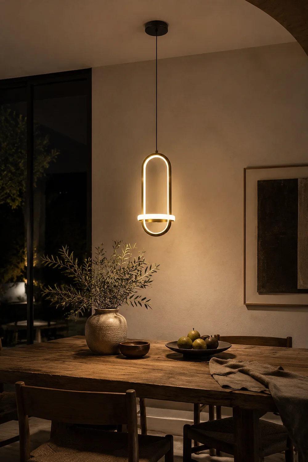 Nyla Modern Minimalist LED Ring Pendant Light, Black/Gold - Lumpaz