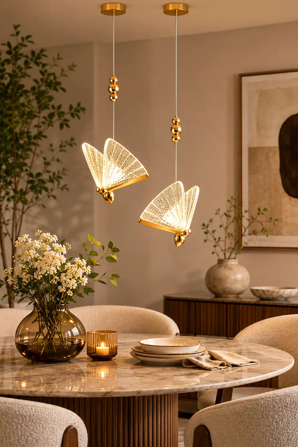 Kady Art Deco Butterfly Pendant Light, Crystal & Metal, 2 Color - Lumpaz