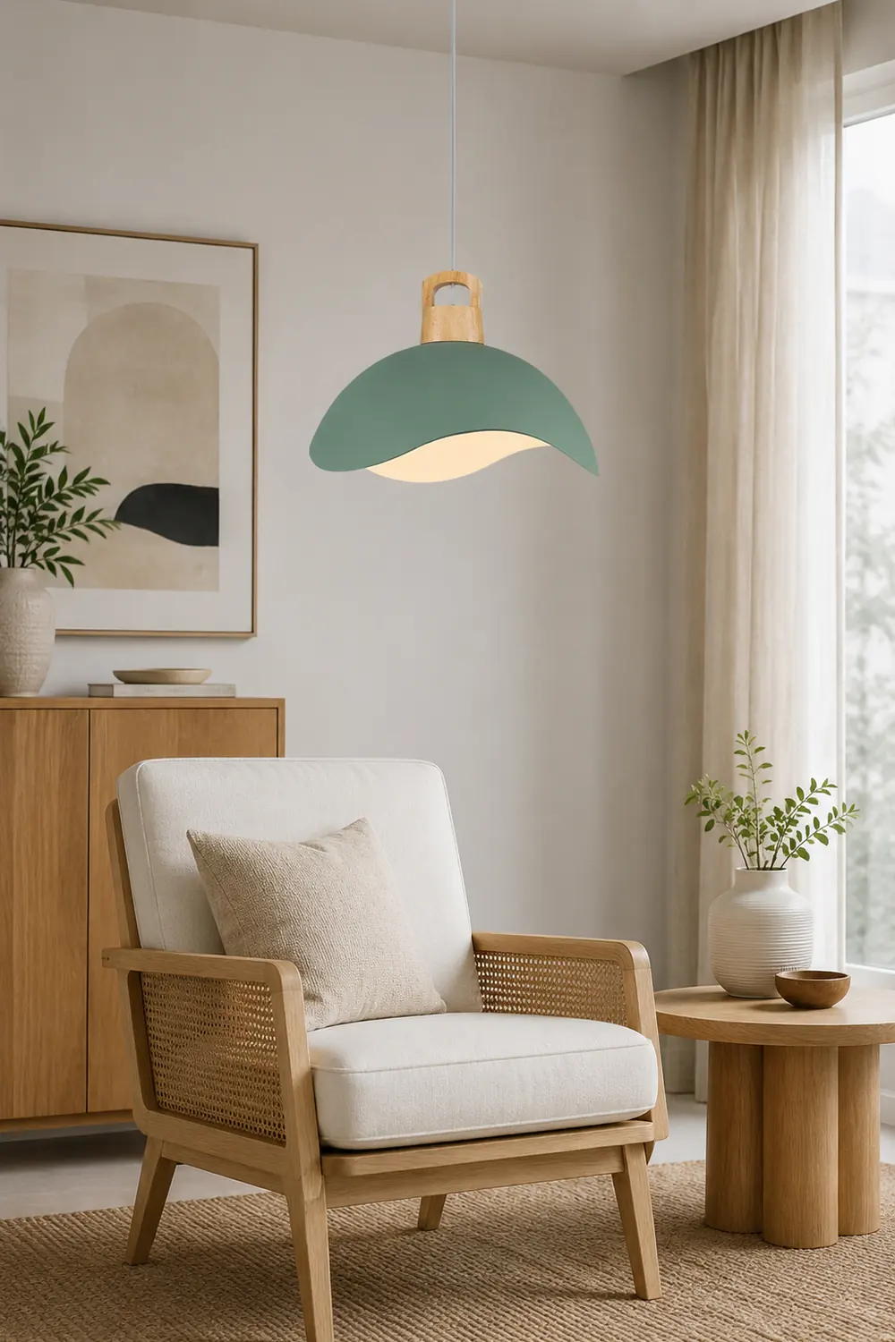 Morandi Colorful Shade Single Pendant Lights, Wood & Metal - Lumpaz