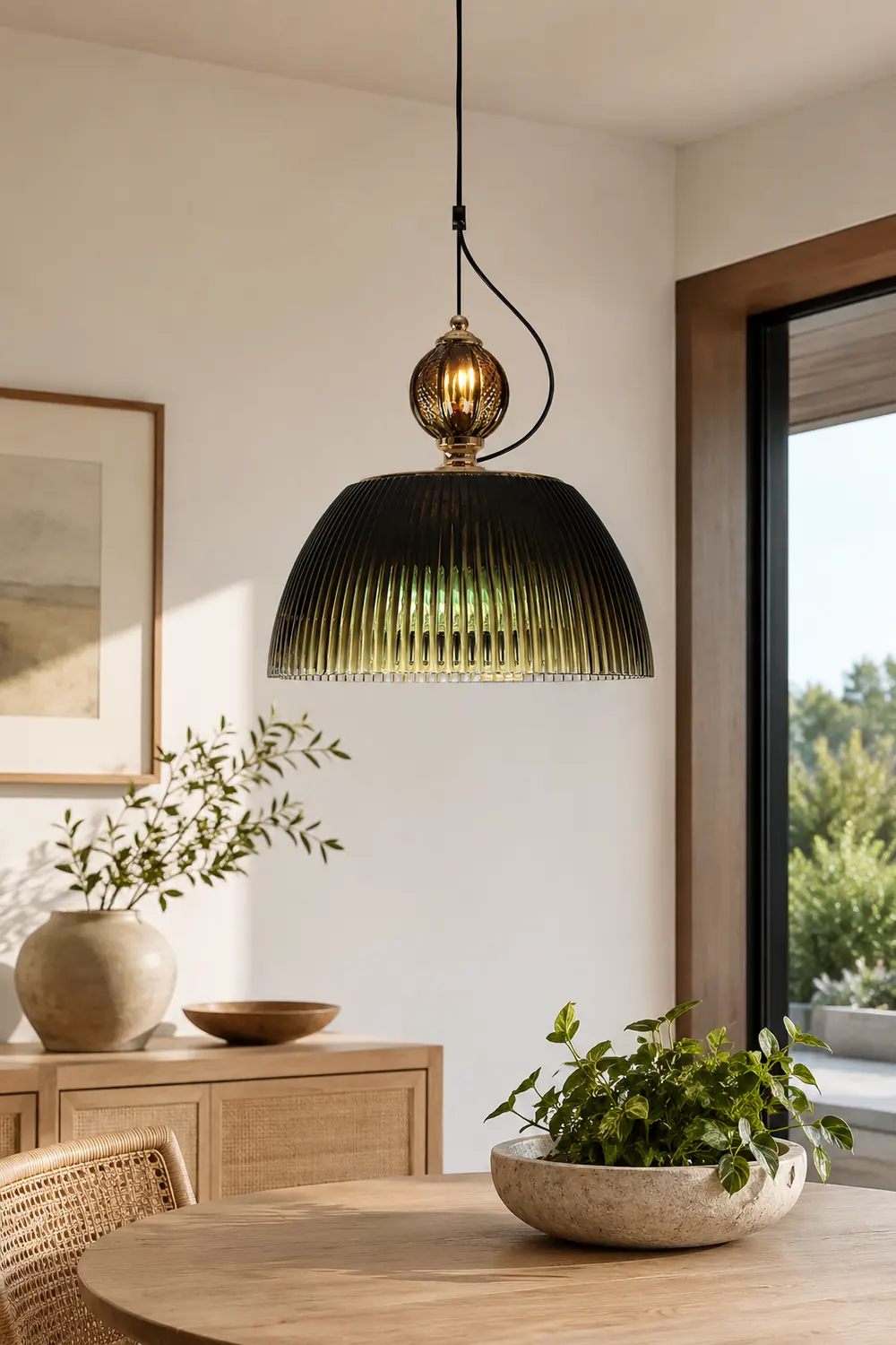 Green Glass Bowl Pendant Lamp - Lumpaz