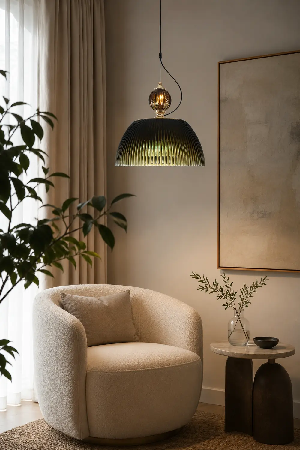 Green Glass Bowl Pendant Lamp - Lumpaz