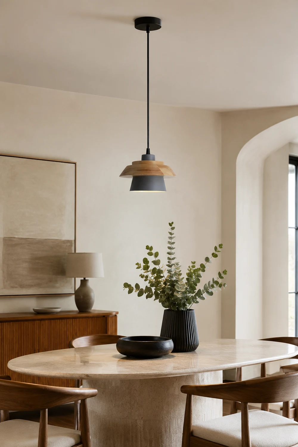 Stone Wood Pendant Lamp - Lumpaz