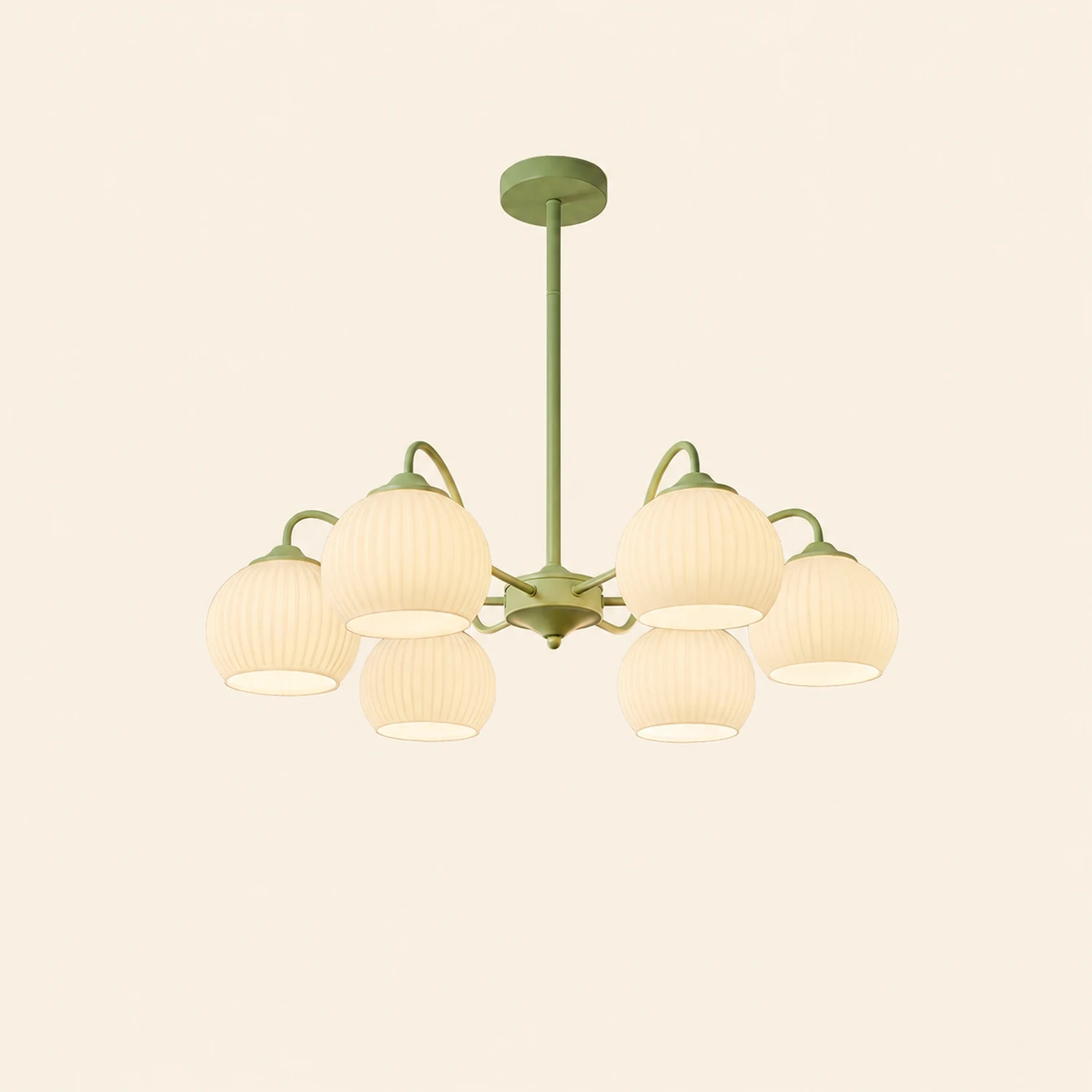 Ribbed Glass Matcha Chandelier - Lumpaz