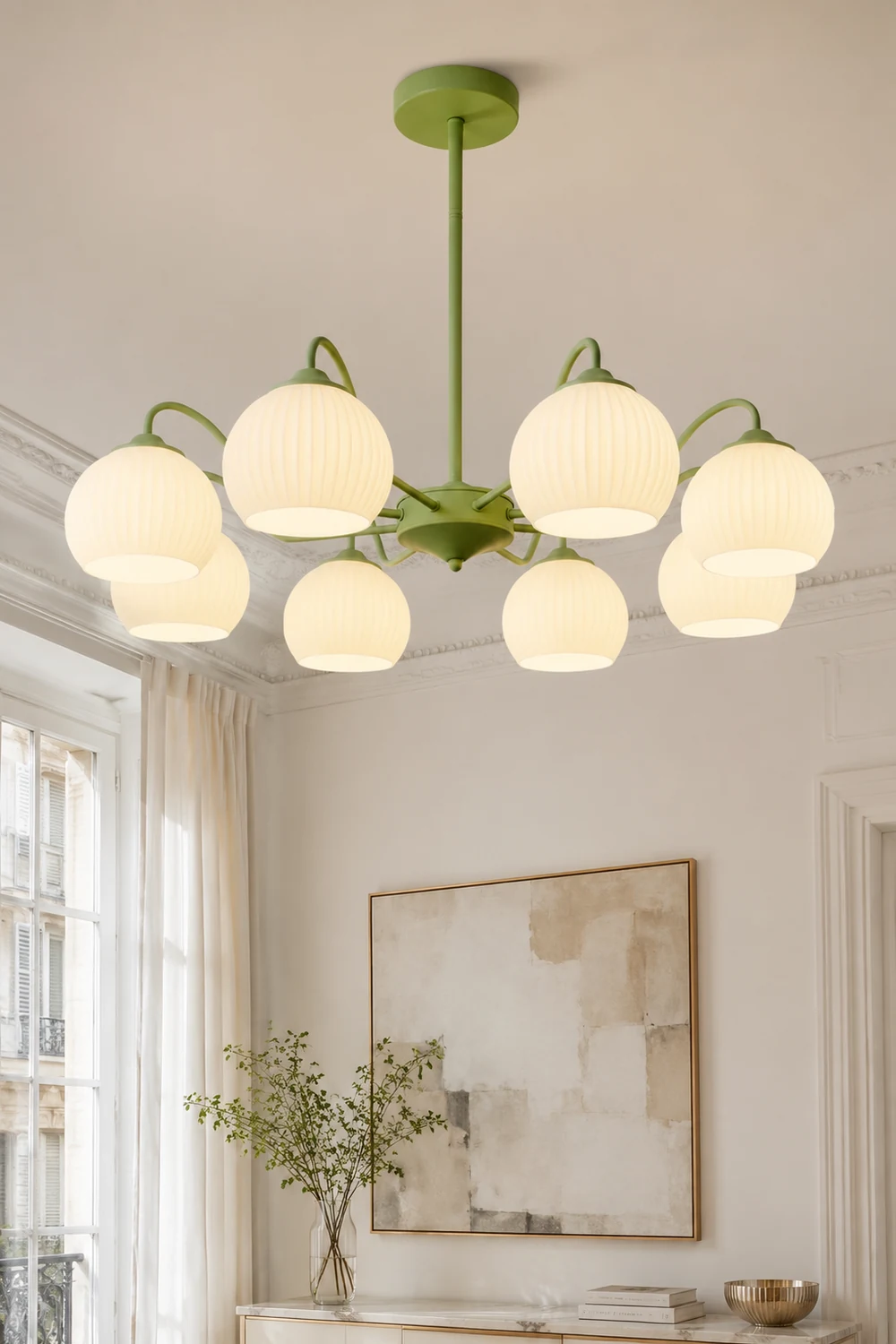 Ribbed Glass Matcha Chandelier - Lumpaz