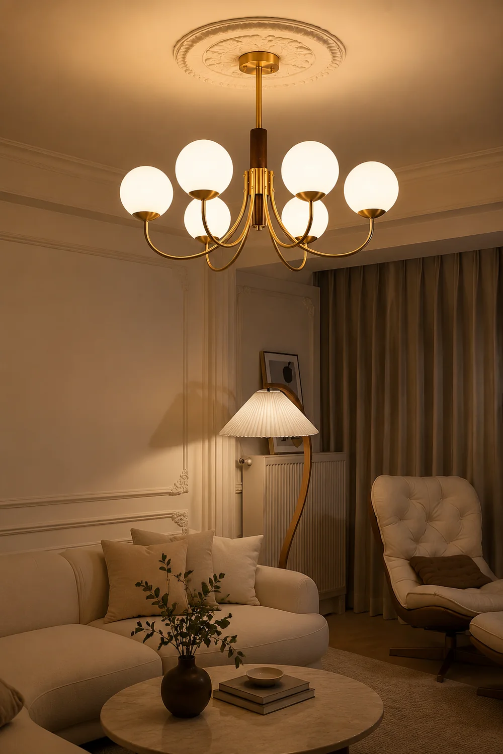 Midas Touch Walnut Sphere Chandelier - Lumpaz