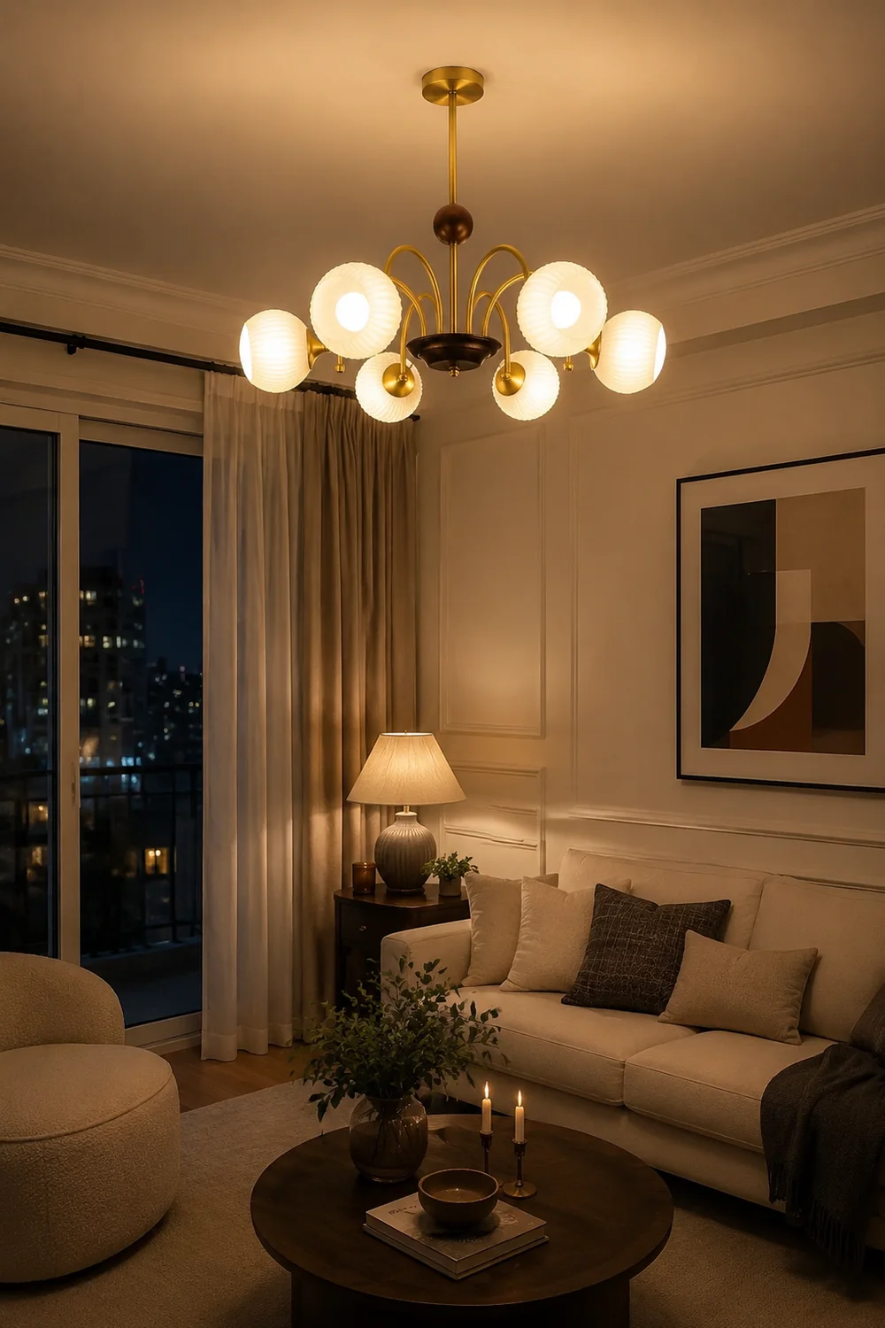 Sculptural Glass Ribbed Chandelier - Lumpaz