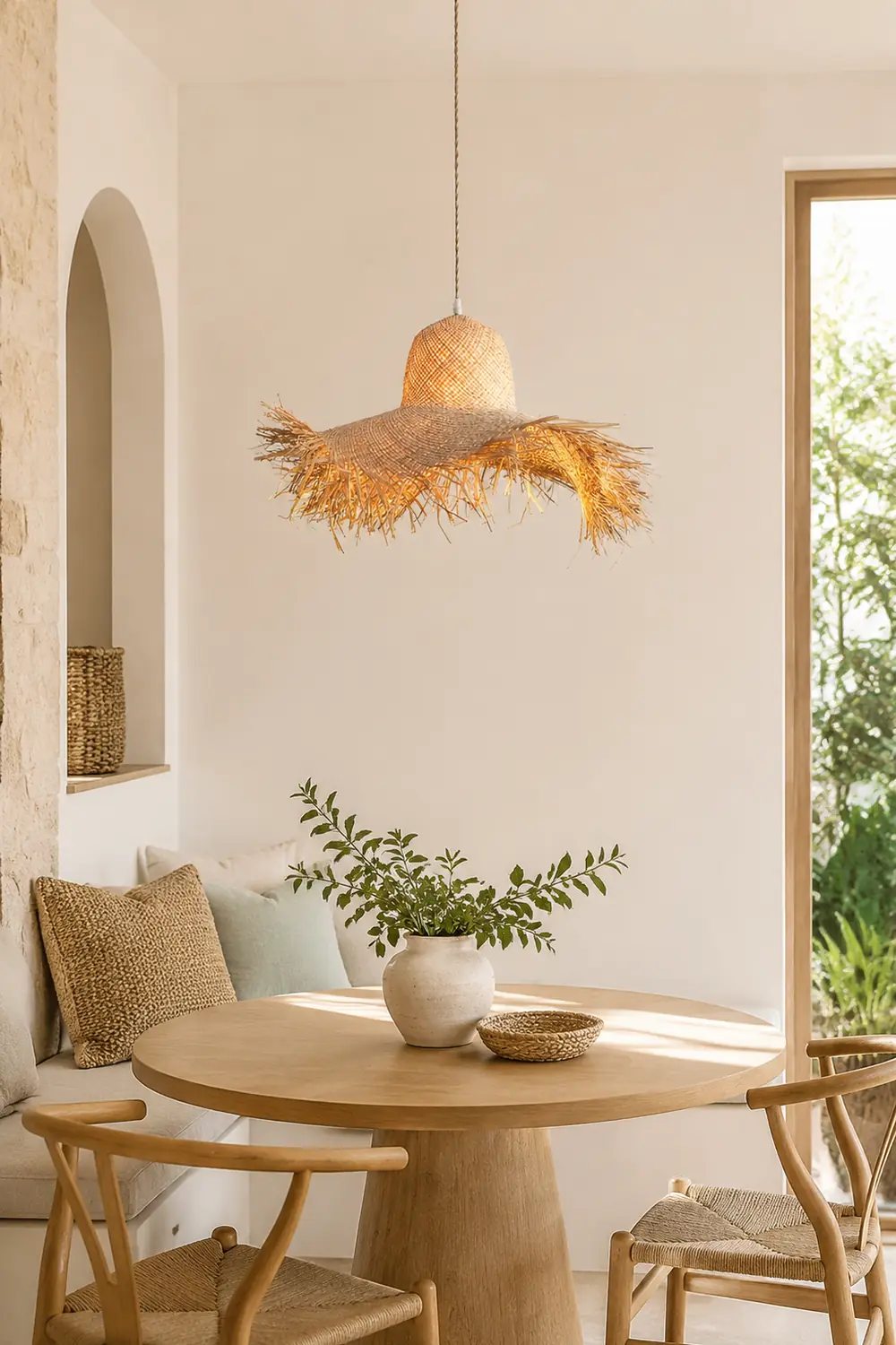 Rattan Straw Hat Pendant Light - Lumpaz