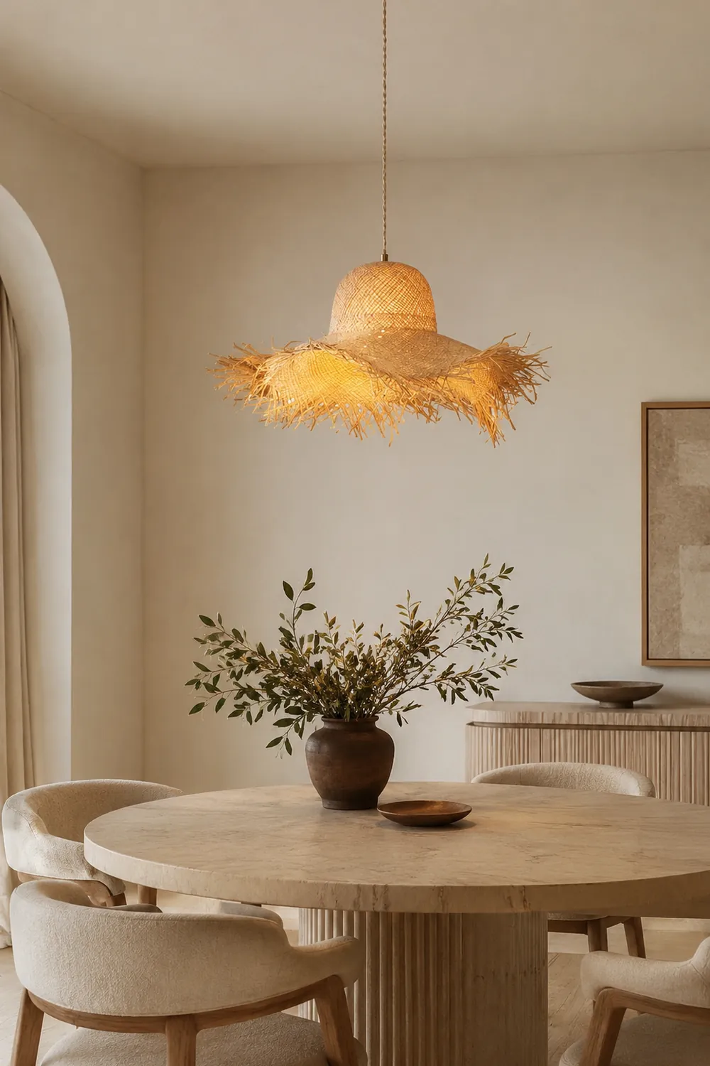 Rattan Straw Hat Pendant Light - Lumpaz