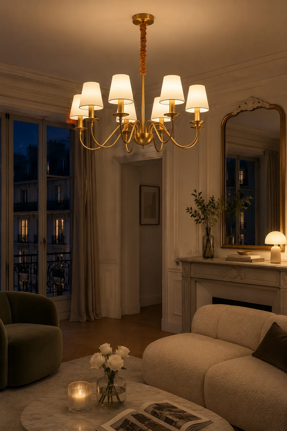 Tapered Fabric Brass Chandelier - Lumpaz