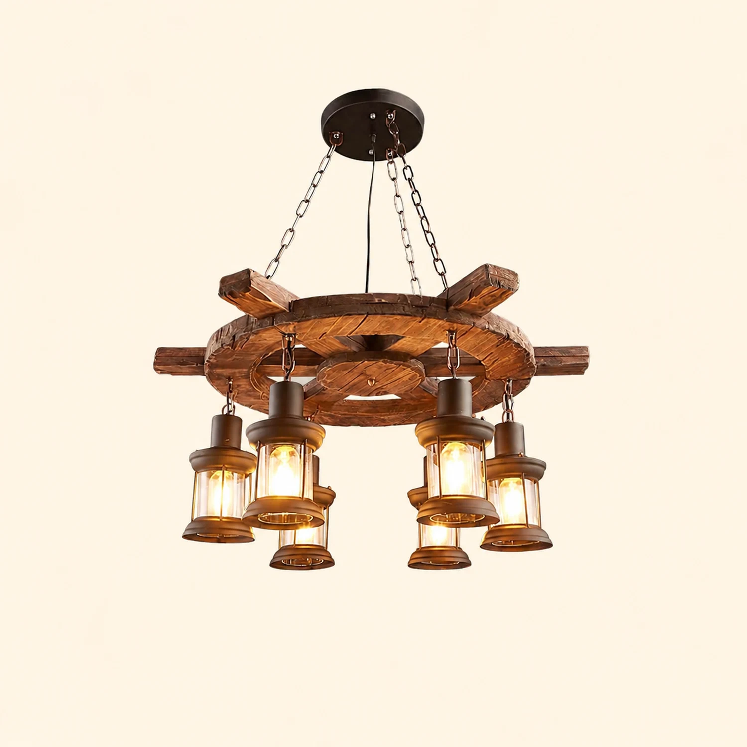 Nautical Industrial Style Wooden Chandelier - Lumpaz