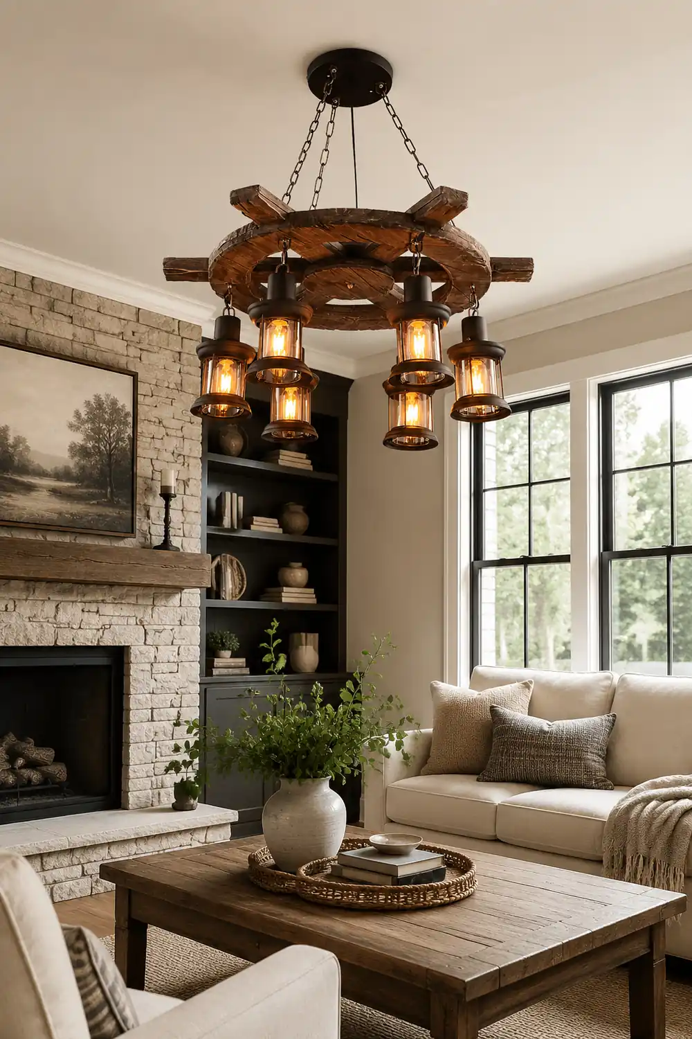 Nautical Industrial Style Wooden Chandelier - Lumpaz