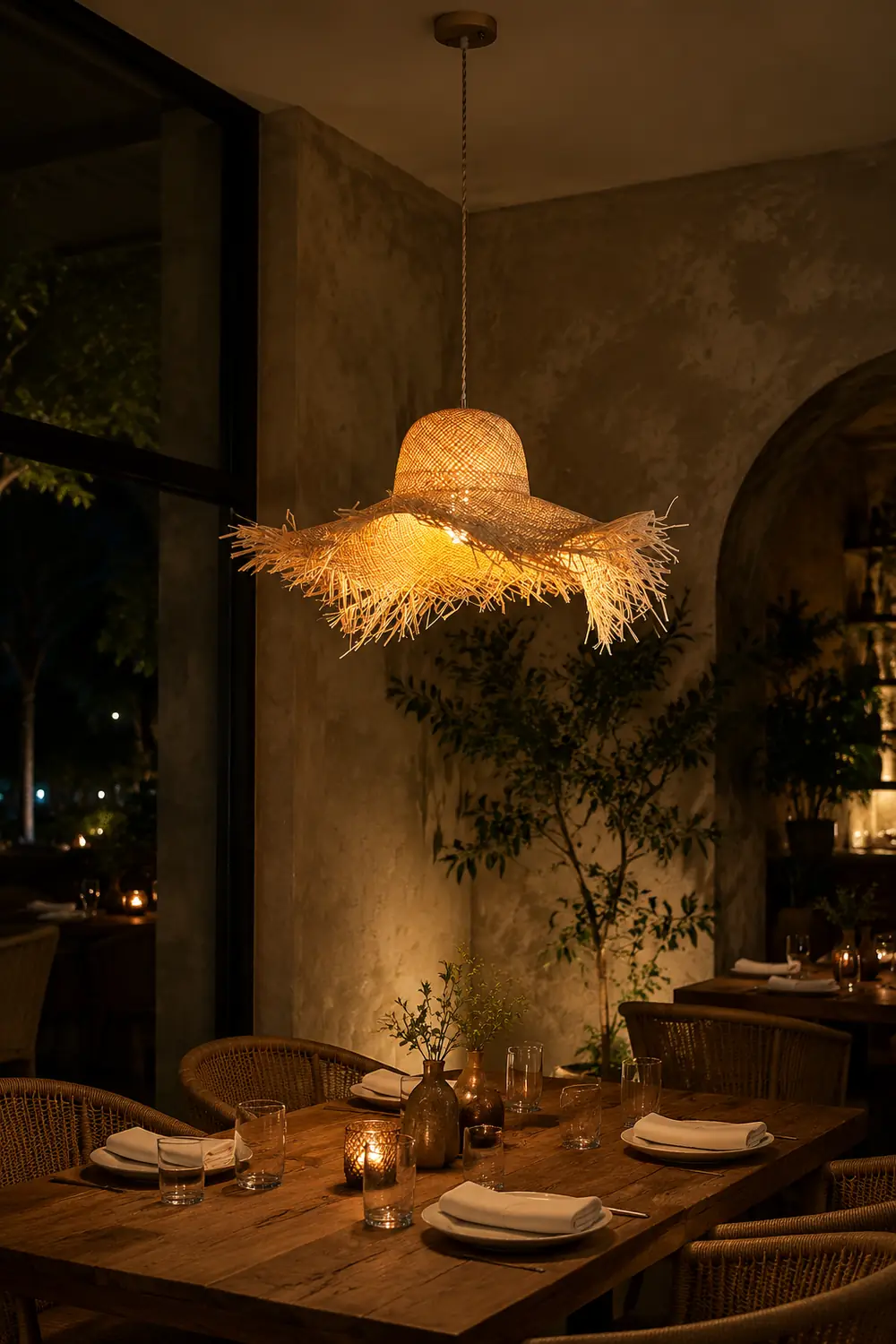 Rattan Straw Hat Pendant Light - Lumpaz