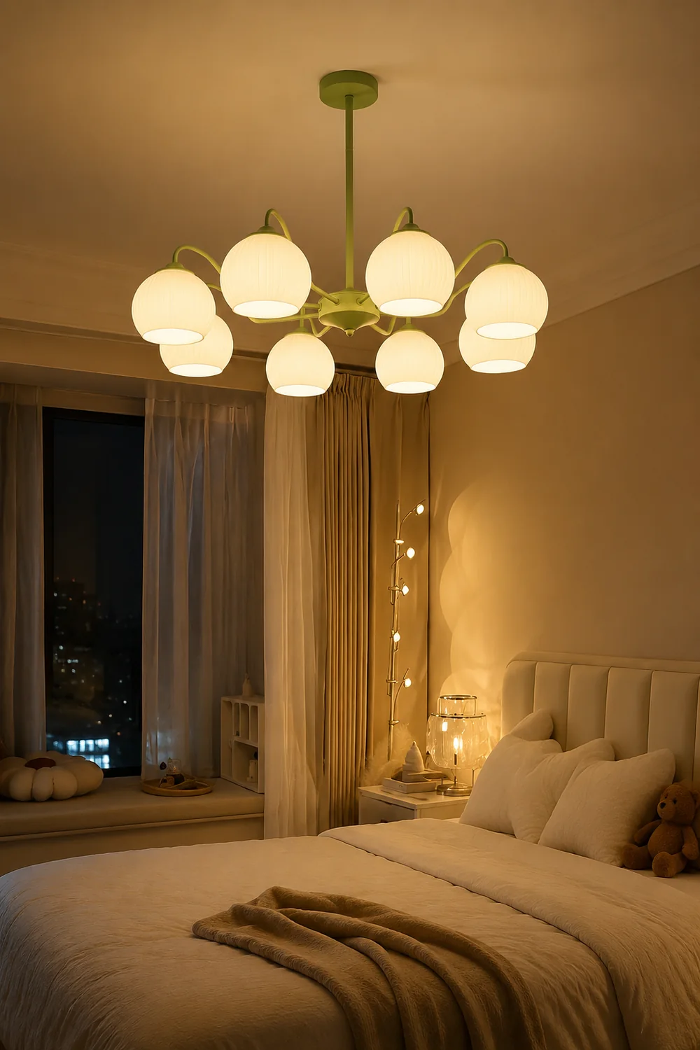 Ribbed Glass Matcha Chandelier - Lumpaz