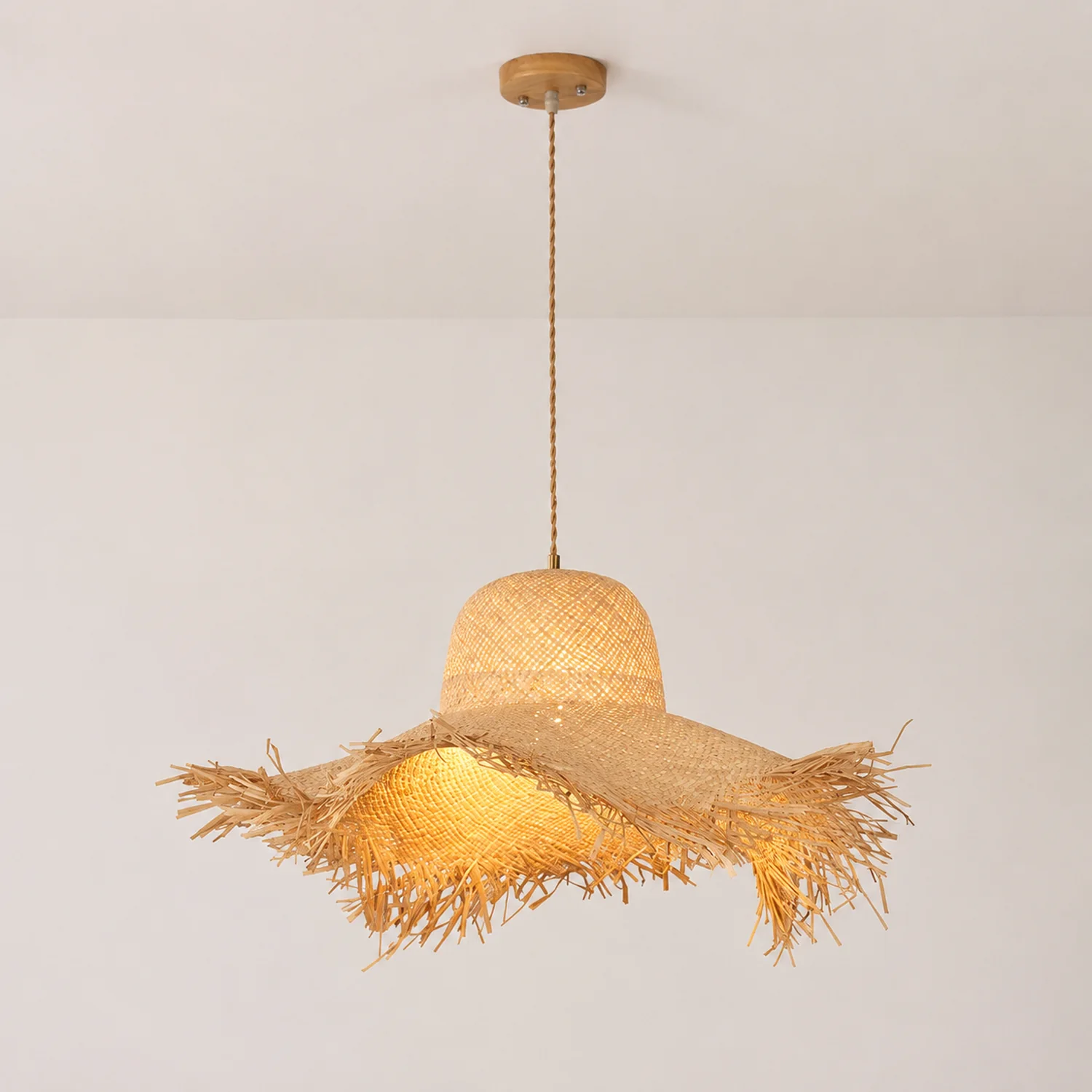 Rattan Straw Hat Pendant Light - Lumpaz