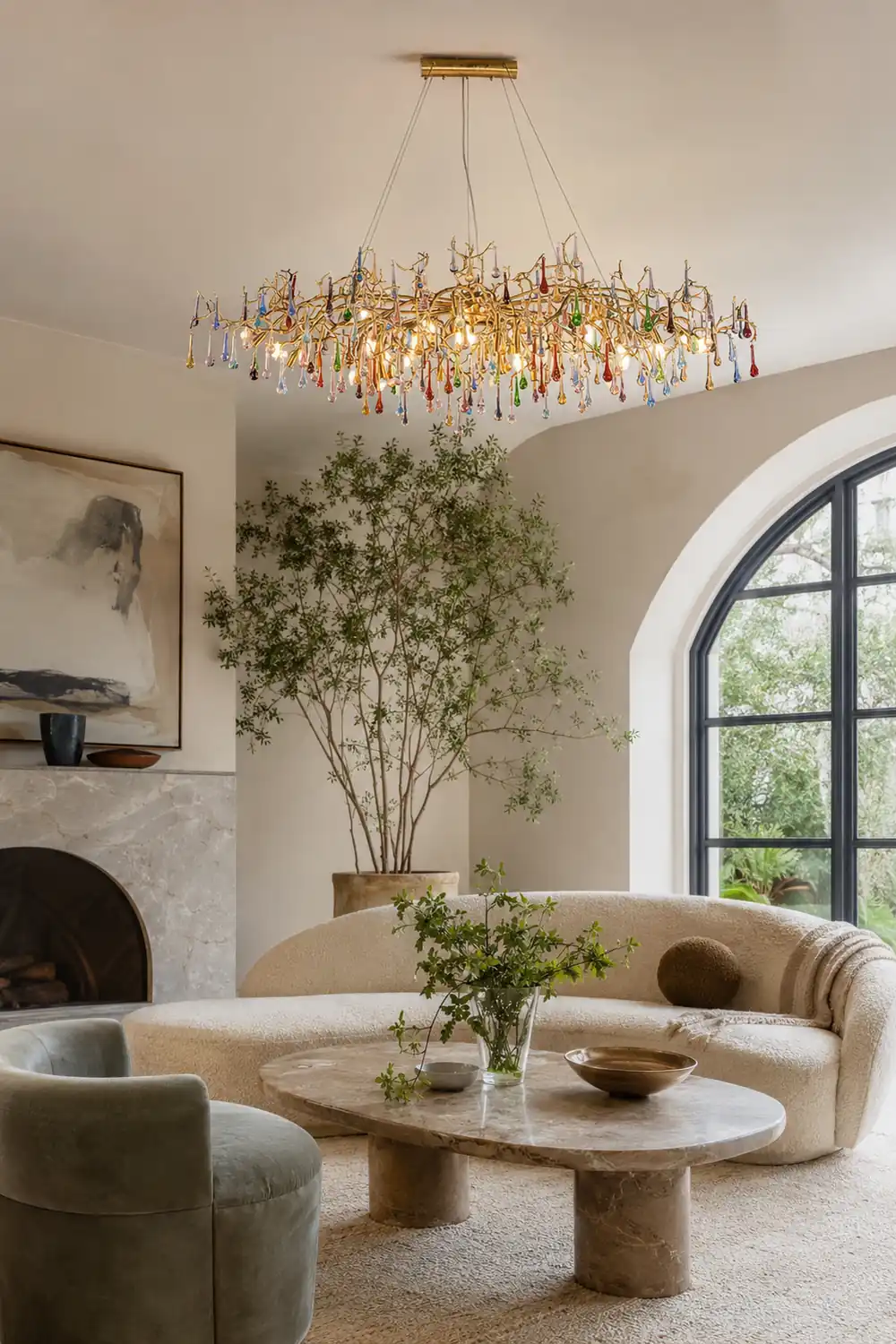 Colorful Raindrop Brass Branch Chandelier - Lumpaz
