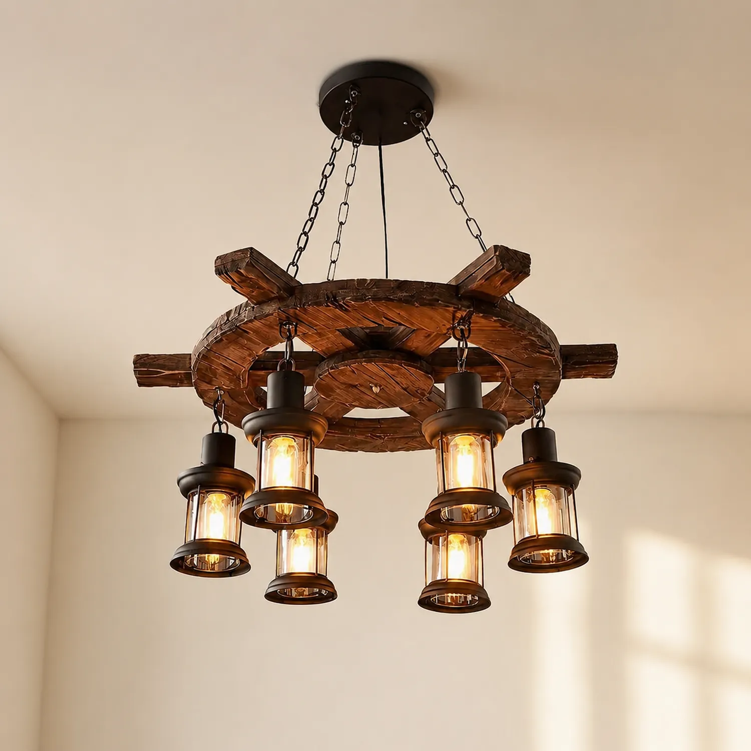 Nautical Industrial Style Wooden Chandelier - Lumpaz