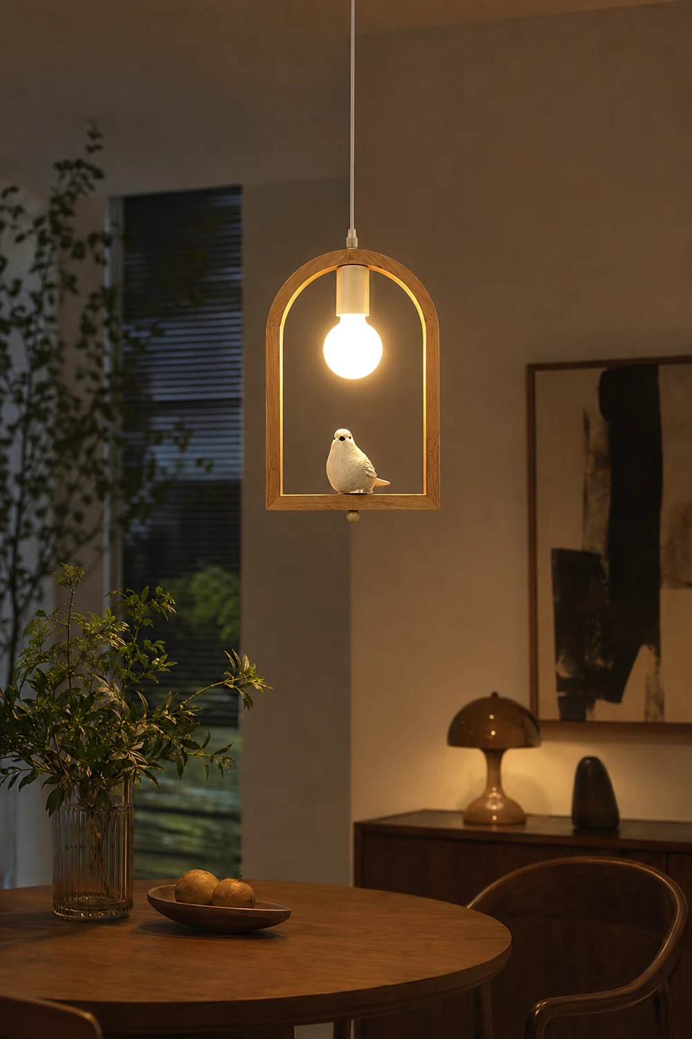 Wood Bird Resin Pendant Light - Lumpaz