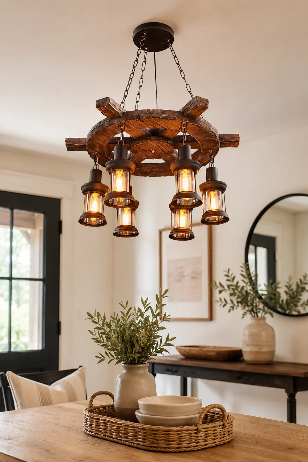 Nautical Industrial Style Wooden Chandelier - Lumpaz