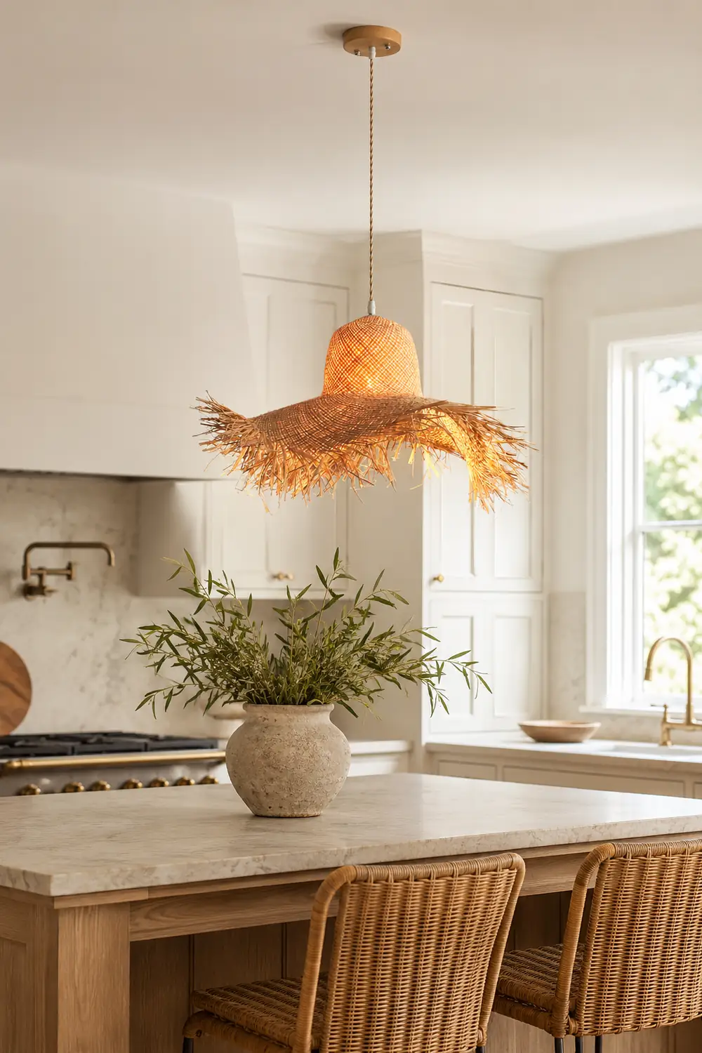 Rattan Straw Hat Pendant Light - Lumpaz