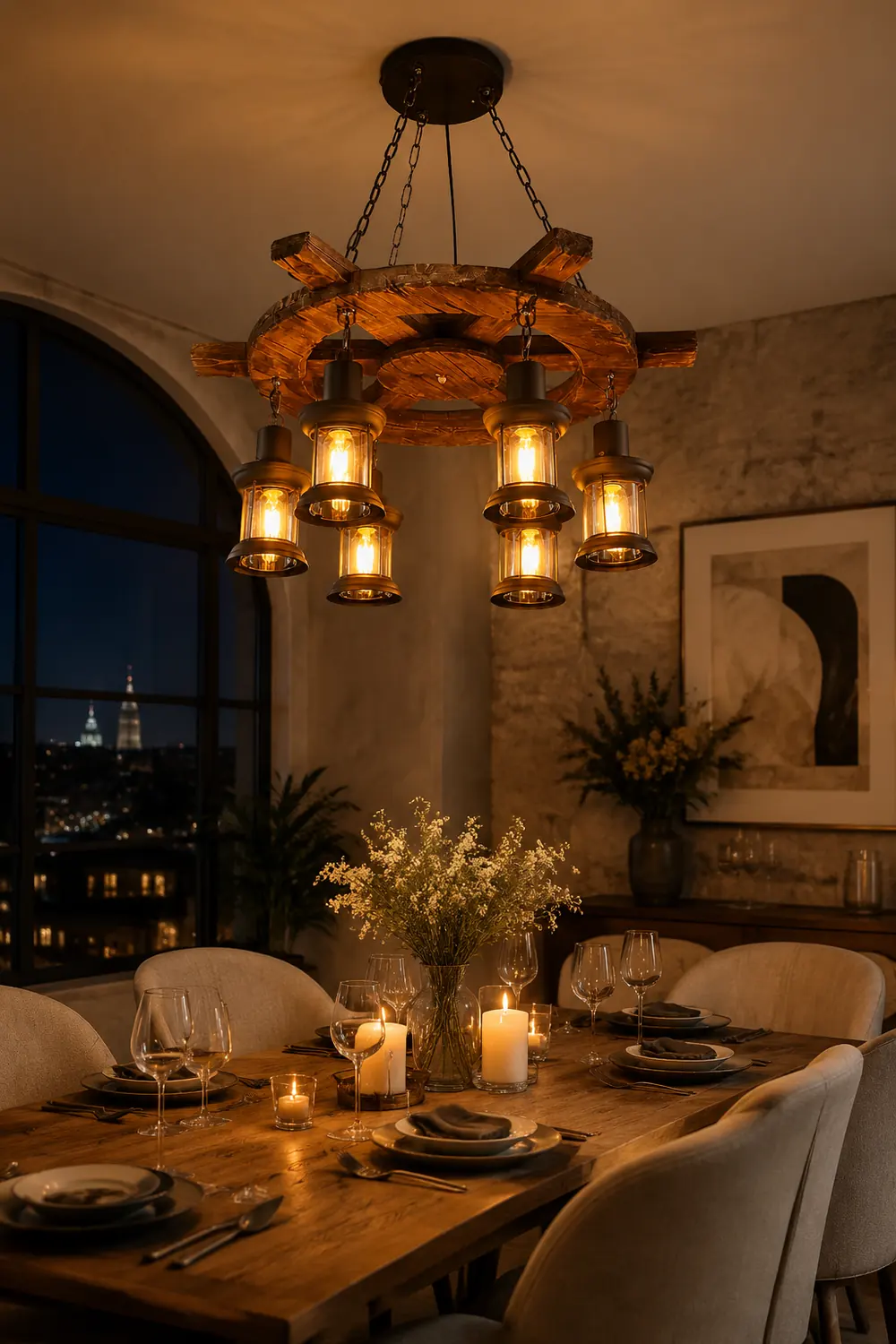 Nautical Industrial Style Wooden Chandelier - Lumpaz