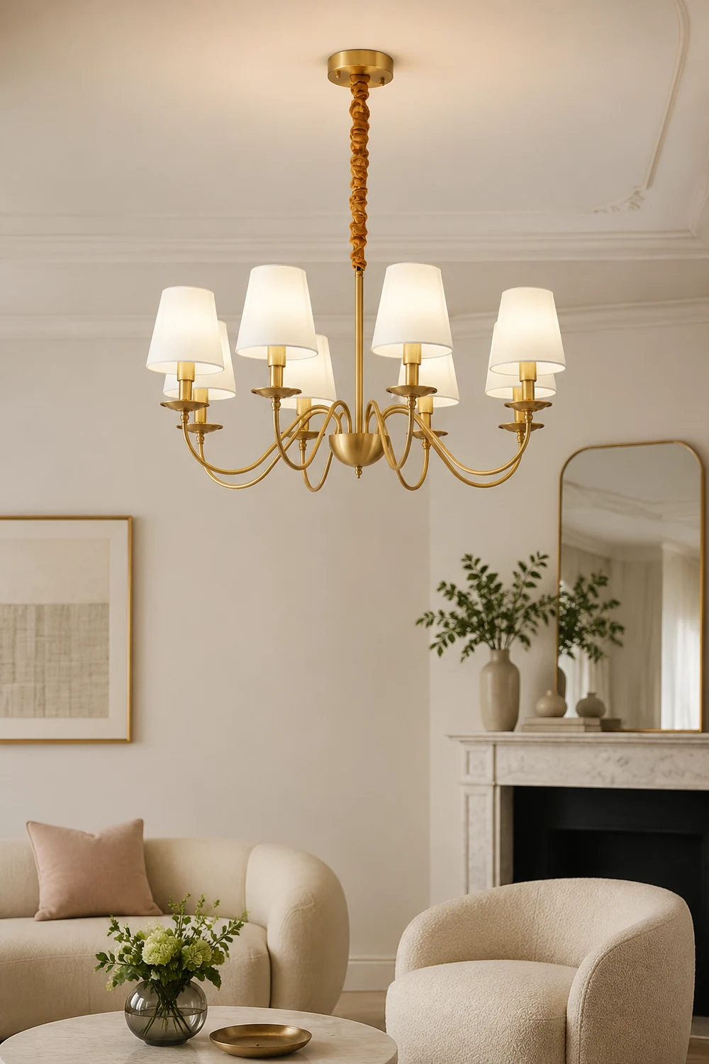 Tapered Fabric Brass Chandelier - Lumpaz