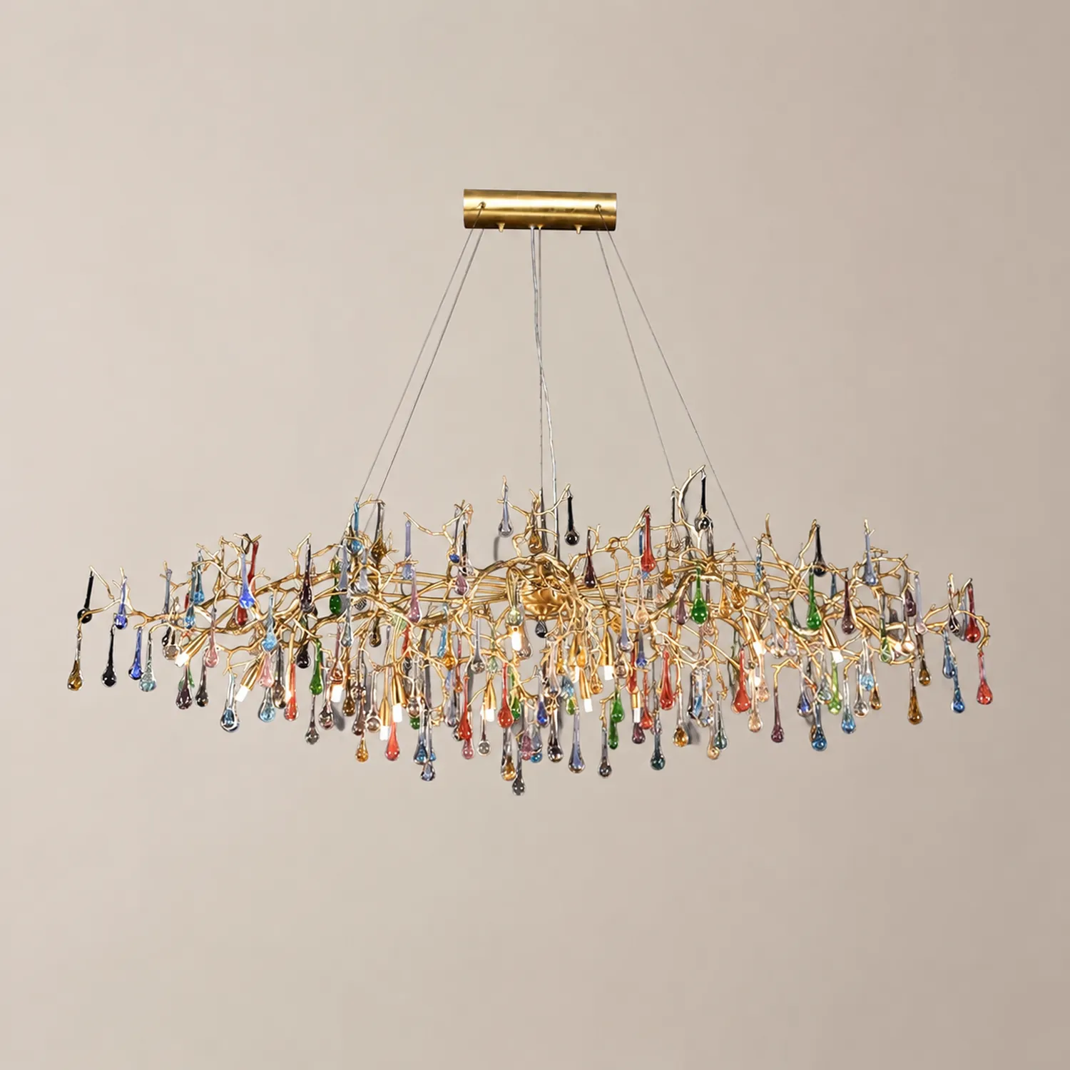 Colorful Raindrop Brass Branch Chandelier - Lumpaz