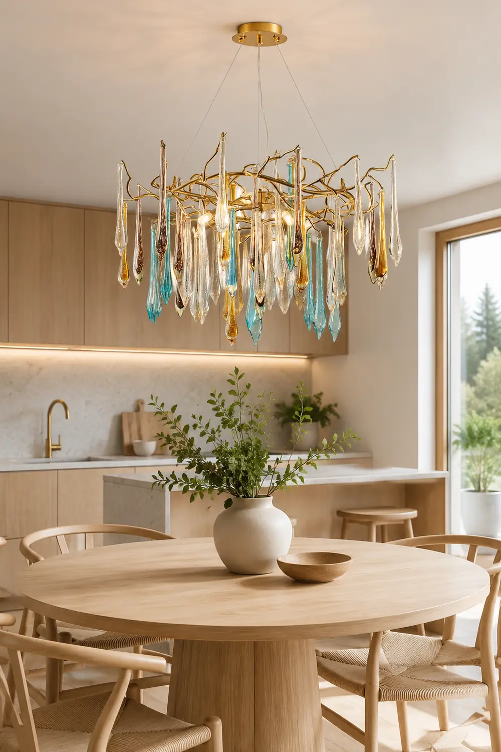 Gold Round Teardrop Chandelier - Lumpaz