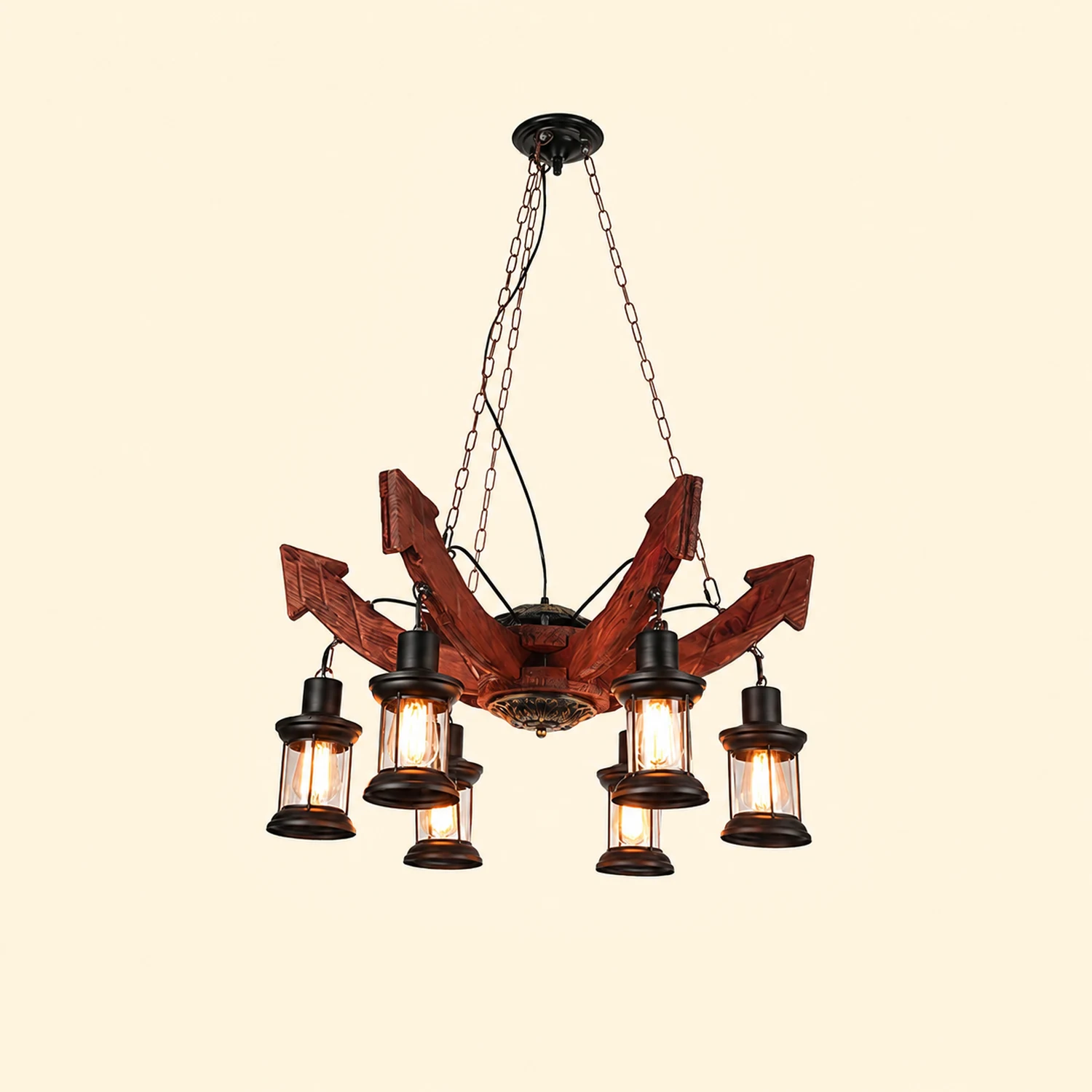 Nautical Industrial Style Wooden Chandelier - Lumpaz