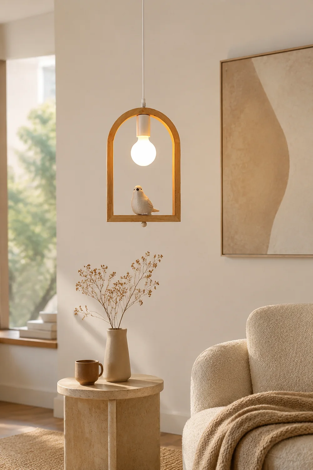 Wood Bird Resin Pendant Light - Lumpaz