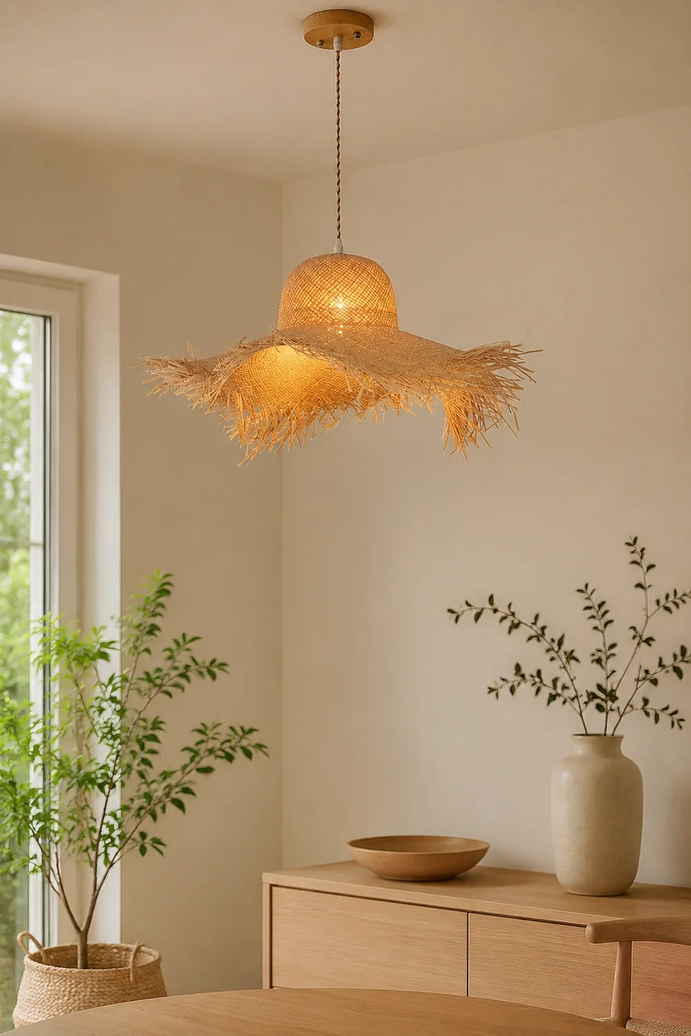 Rattan Straw Hat Pendant Light - Lumpaz
