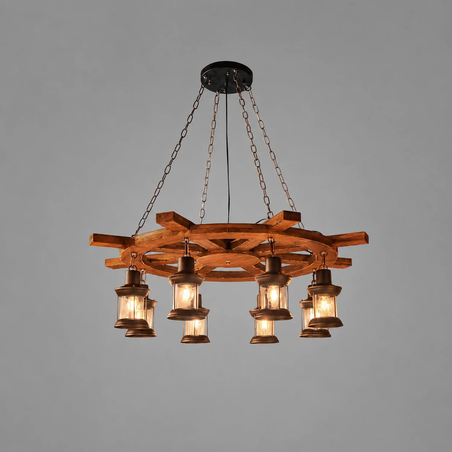 Nautical Industrial Style Wooden Chandelier - Lumpaz