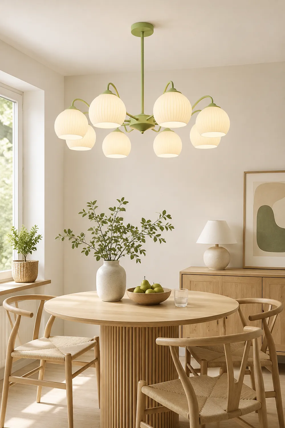 Ribbed Glass Matcha Chandelier - Lumpaz