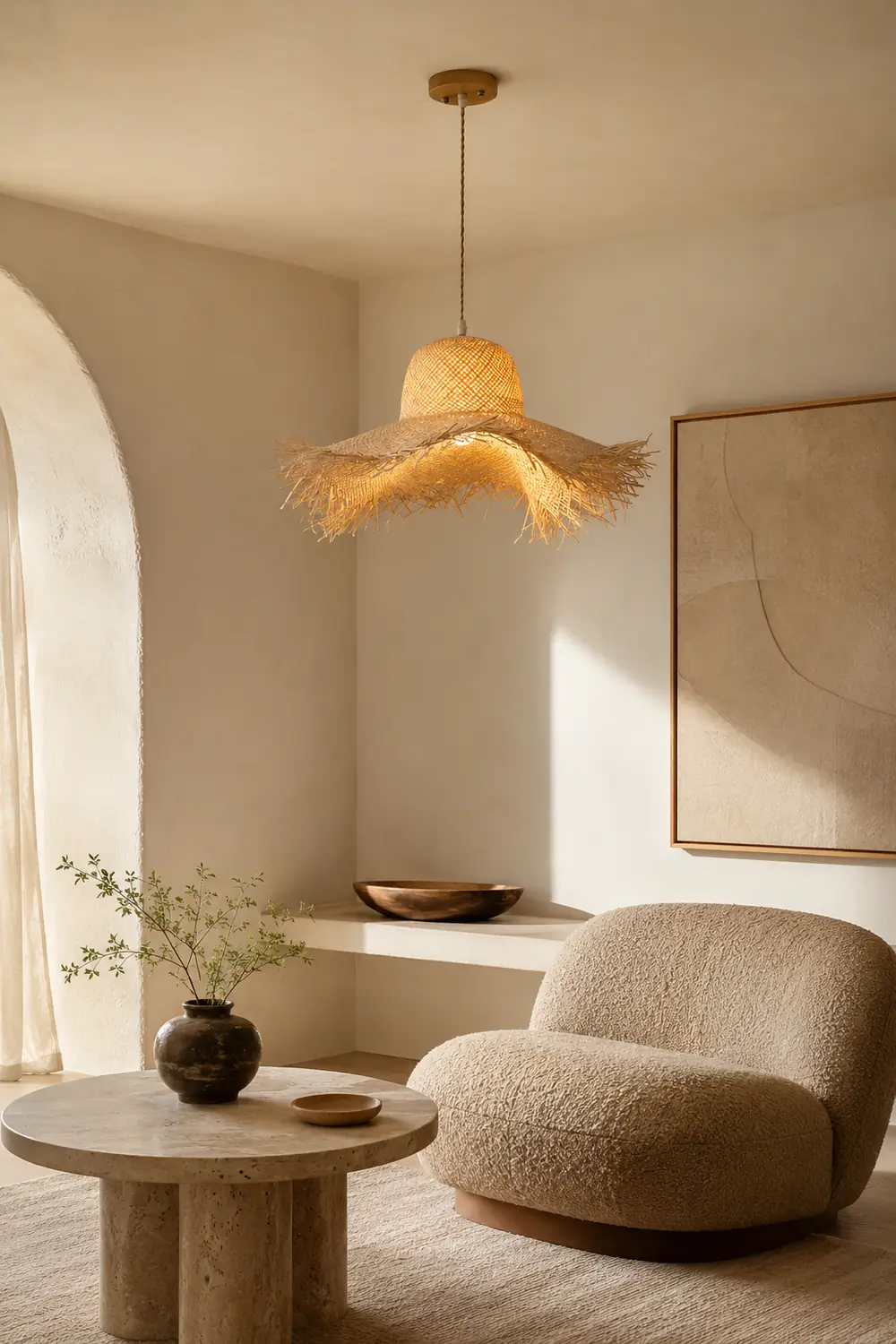 Rattan Straw Hat Pendant Light - Lumpaz