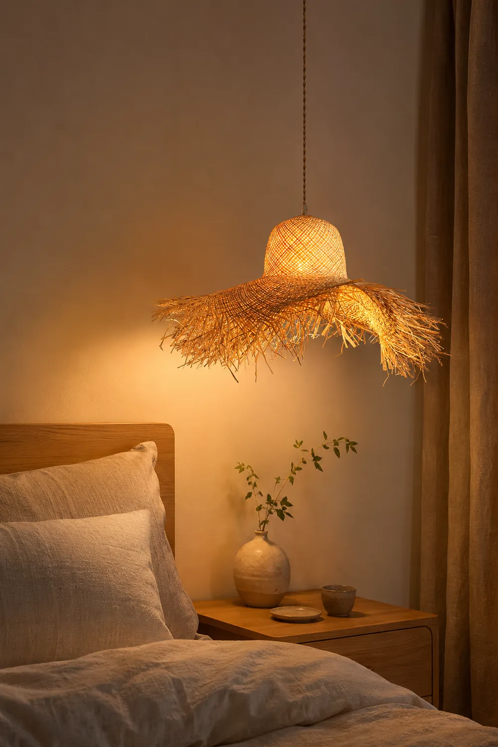 Rattan Straw Hat Pendant Light - Lumpaz