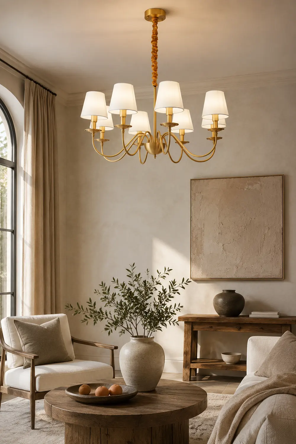 Tapered Fabric Brass Chandelier - Lumpaz
