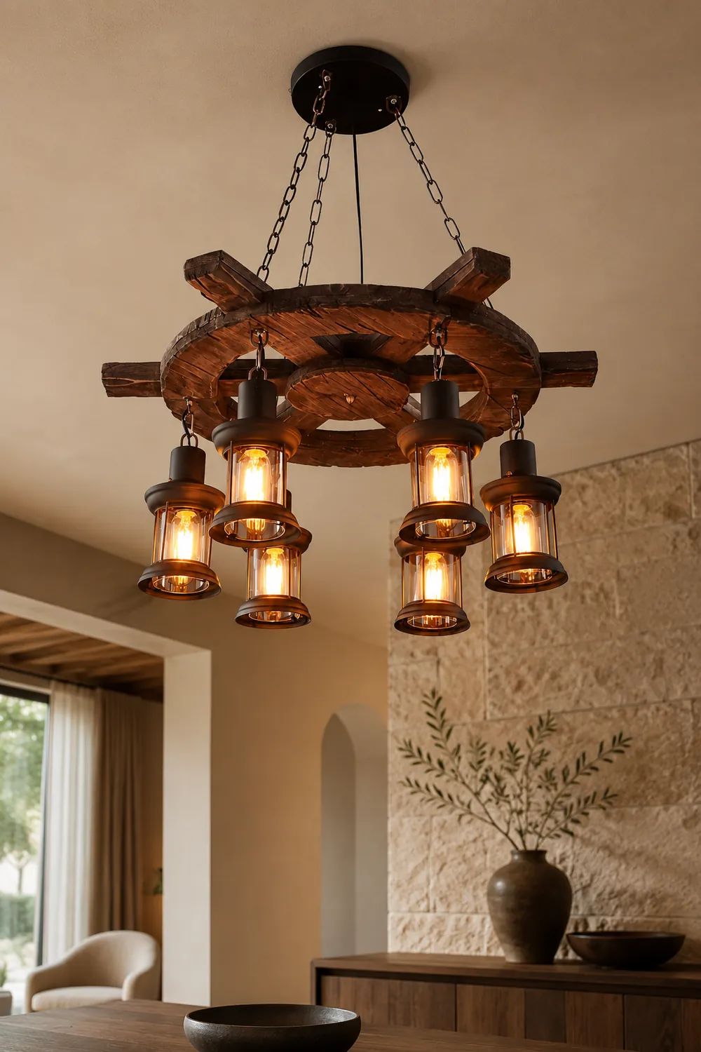 Nautical Industrial Style Wooden Chandelier - Lumpaz