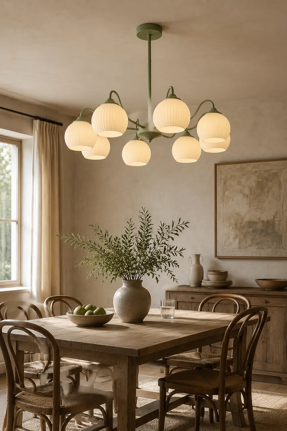 Ribbed Glass Matcha Chandelier - Lumpaz